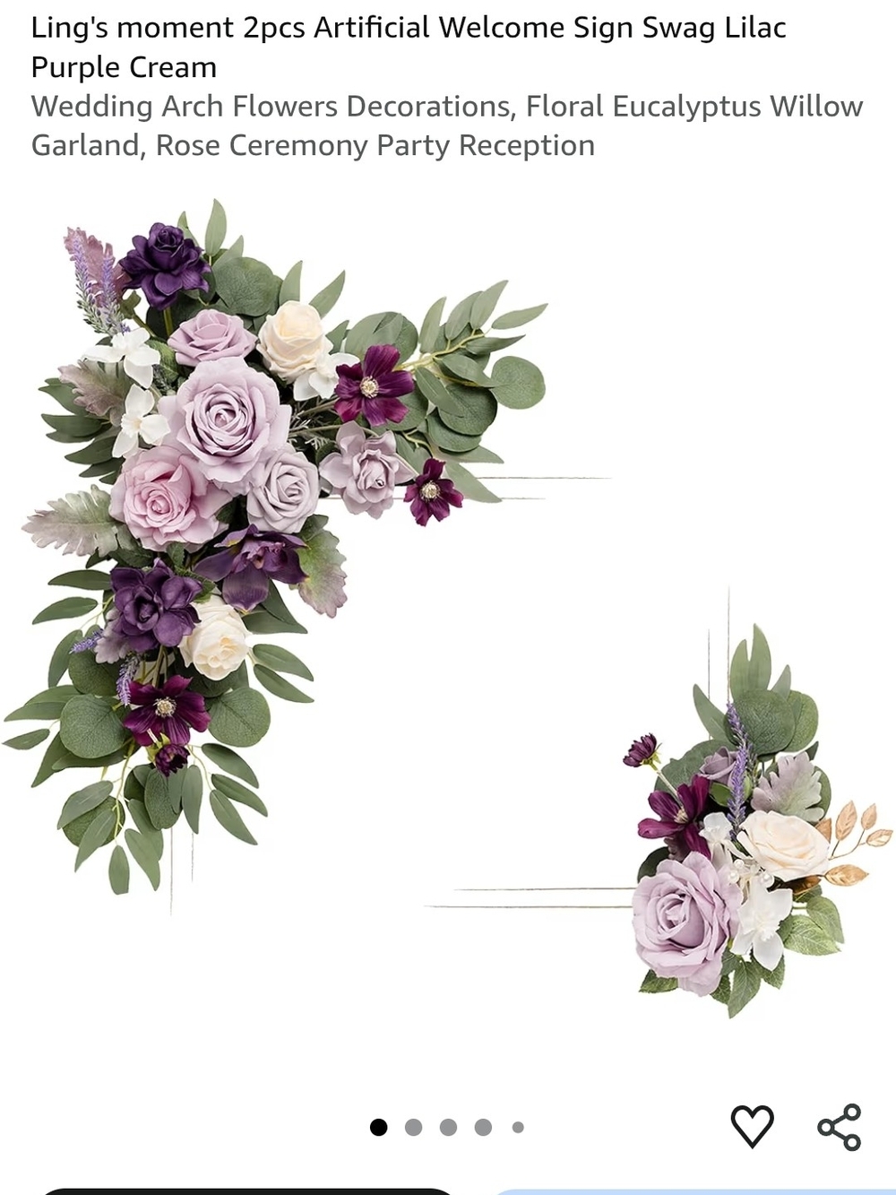 Artificial Floral Welcome Sign Swag - Lilac, Purple & Cream - 2 Pack